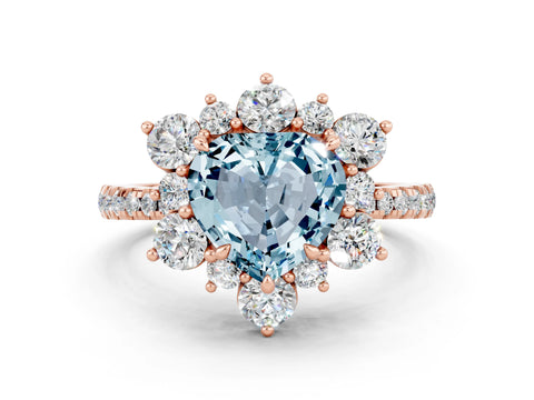 Rose gold Heart Cut Cut Diamond Floral Halo Pave Band with Prong Setting