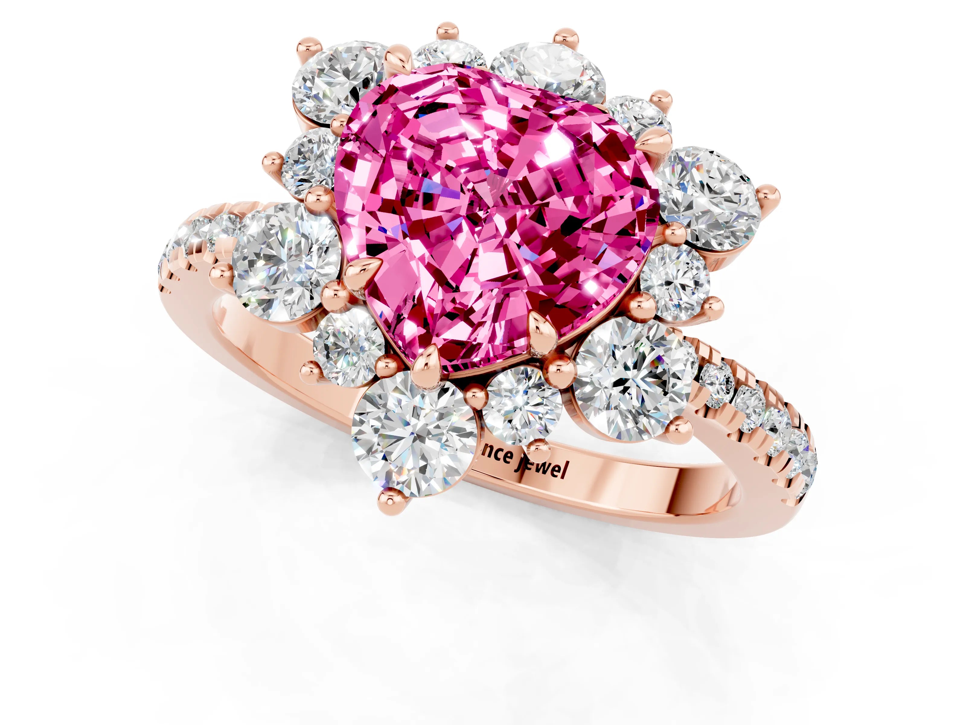 Rose gold Heart Cut Cut Diamond Floral Halo Pave Band with Prong Setting_1