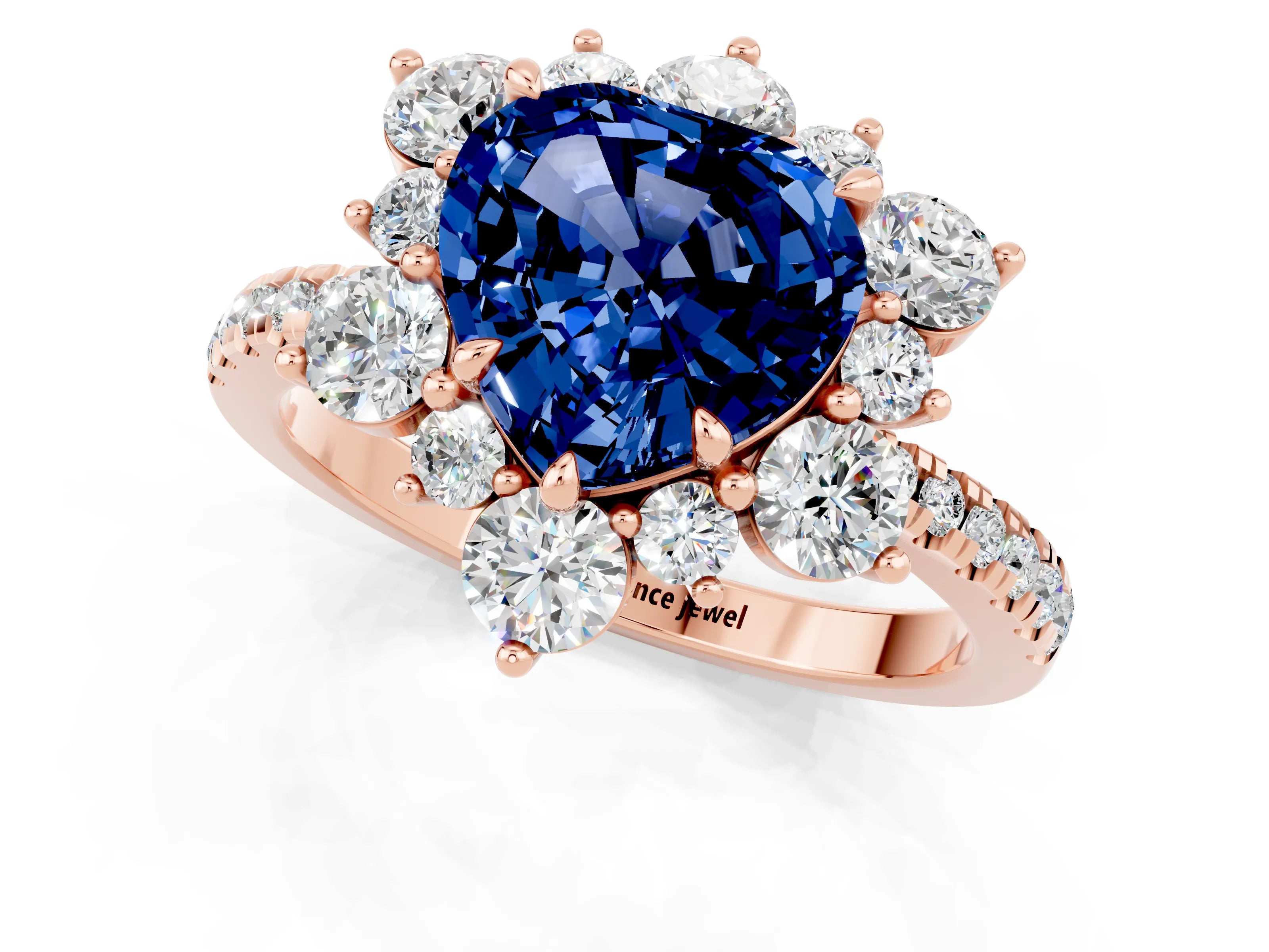 Rose gold Heart Cut Cut Diamond Floral Halo Pave Band with Prong Setting_1