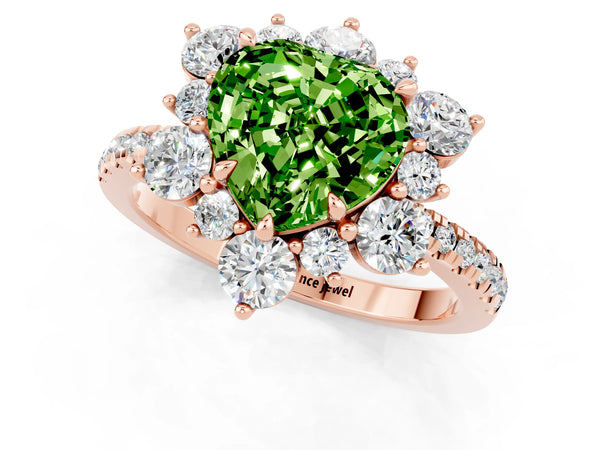 Rose gold Heart Cut Cut Diamond Floral Halo Pave Band with Prong Setting