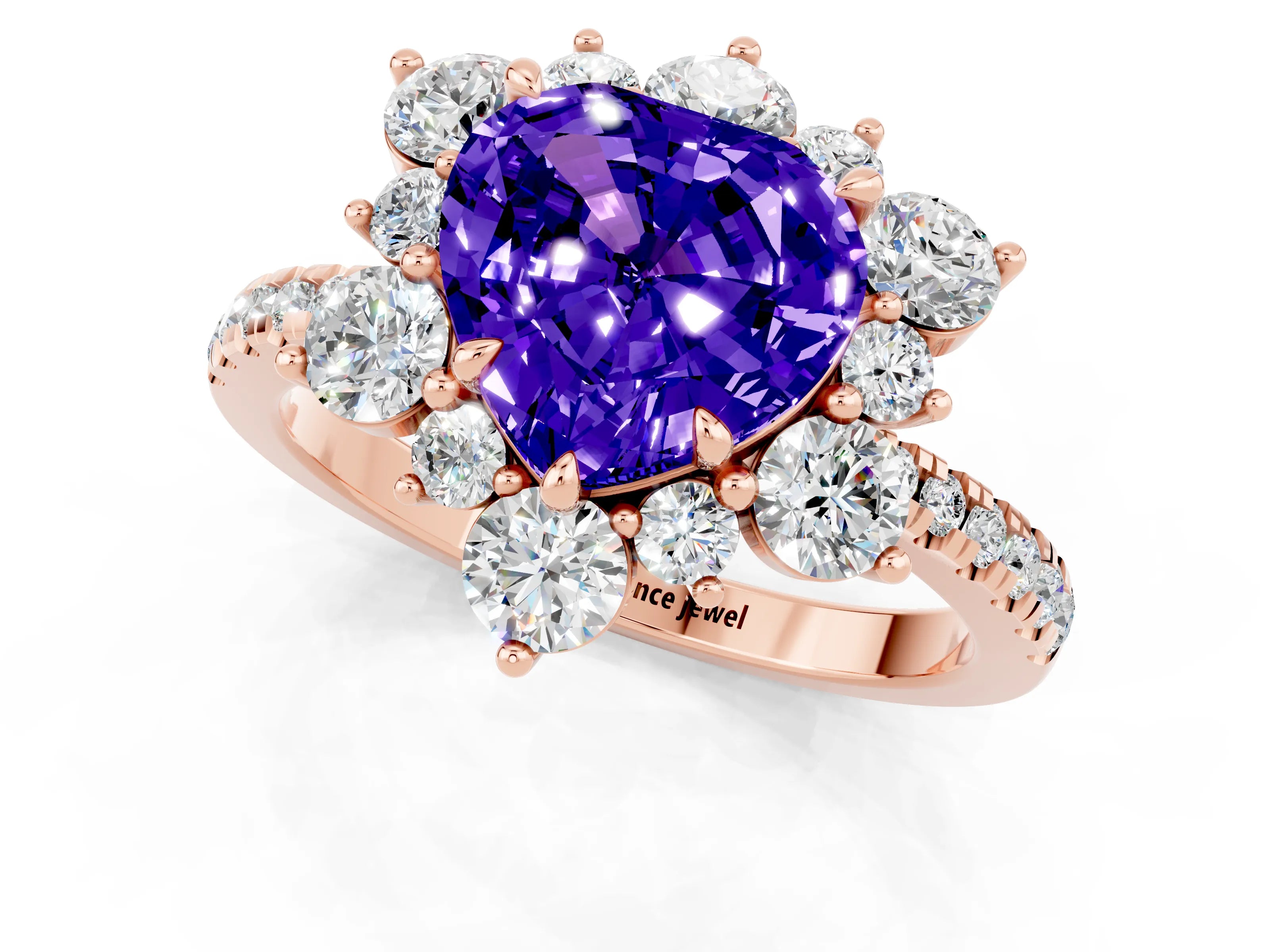 Rose gold Heart Cut Cut Diamond Floral Halo Pave Band with Prong Setting_1
