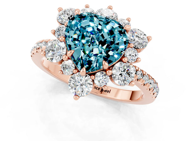 Rose gold Heart Cut Cut Diamond Floral Halo Pave Band with Prong Setting