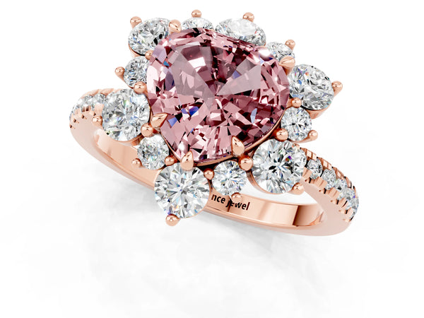Rose gold Heart Cut Cut Diamond Floral Halo Pave Band with Prong Setting