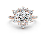 Rose gold Heart Cut Cut Diamond Floral Halo Pave Band with Prong Setting