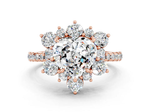 Rose gold Heart Cut Cut Diamond Floral Halo Pave Band with Prong Setting