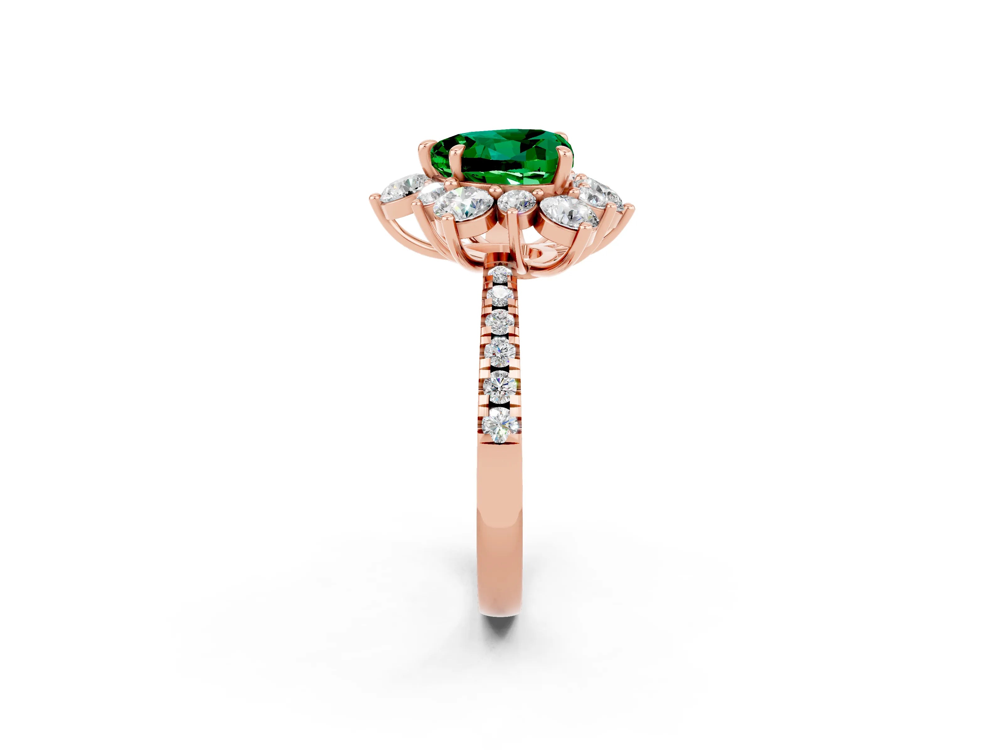 Rose gold Heart Cut Cut Diamond Floral Halo Pave Band with Prong Setting_2