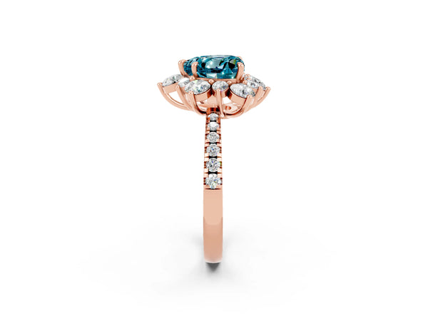 Rose gold Heart Cut Cut Diamond Floral Halo Pave Band with Prong Setting