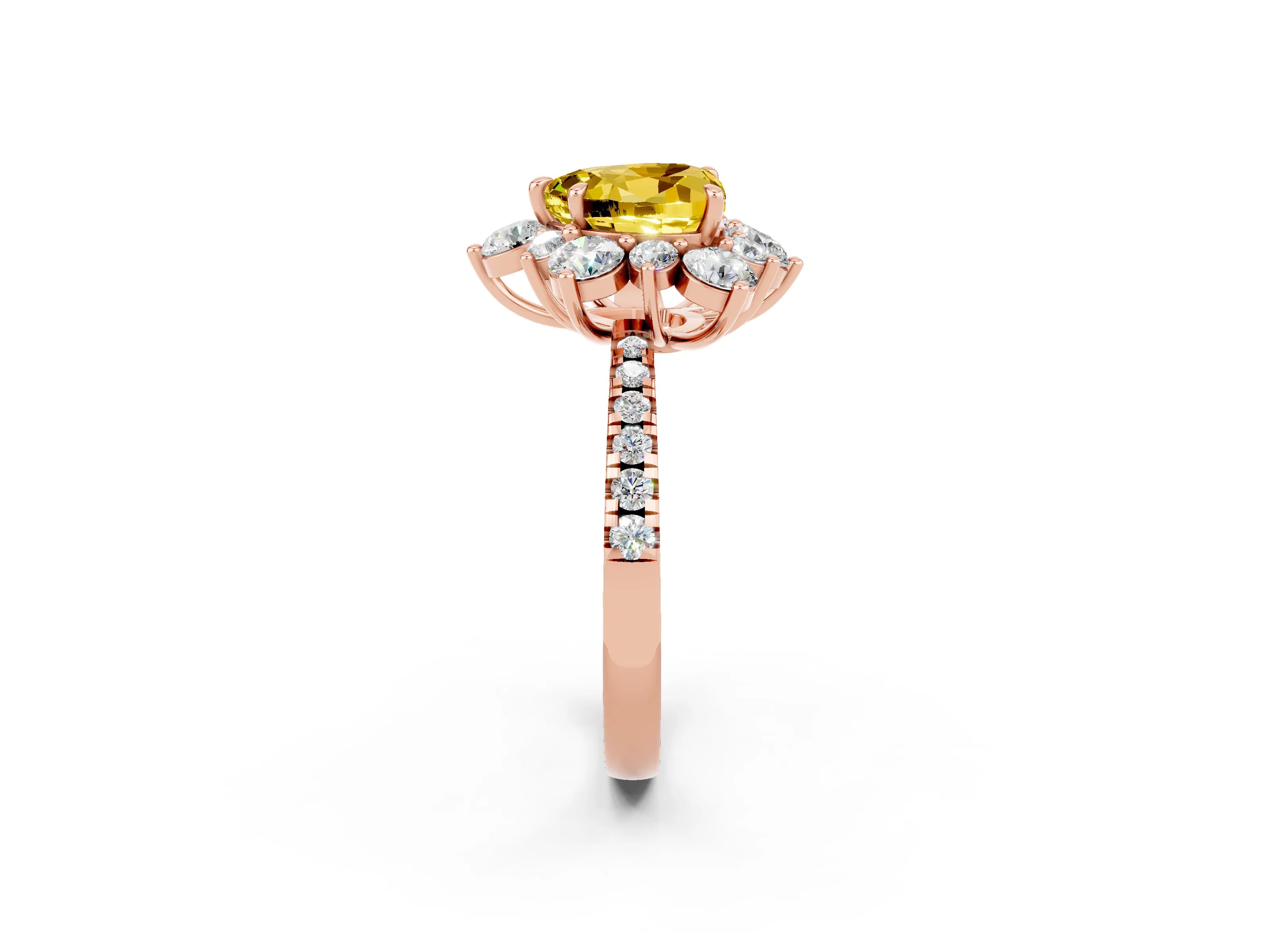 Rose gold Heart Cut Cut Diamond Floral Halo Pave Band with Prong Setting_2