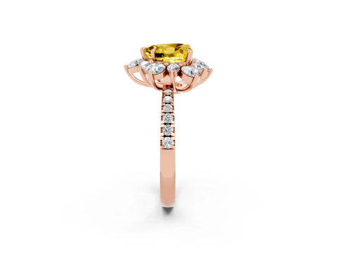 Rose gold Heart Cut Cut Diamond Floral Halo Pave Band with Prong Setting_2