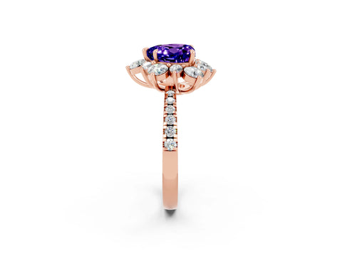 Rose gold Heart Cut Cut Diamond Floral Halo Pave Band with Prong Setting_2