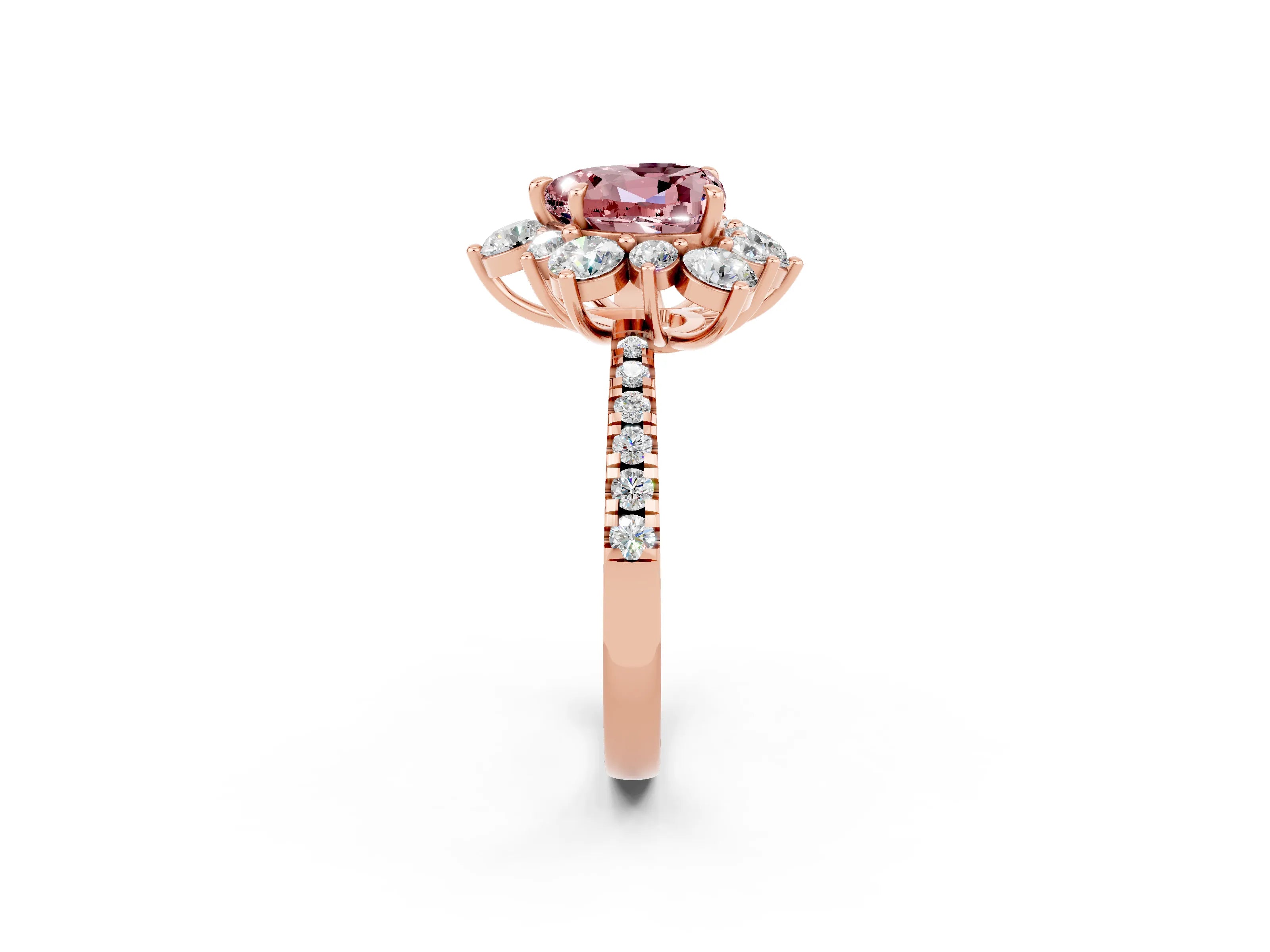 Rose gold Heart Cut Cut Diamond Floral Halo Pave Band with Prong Setting_2