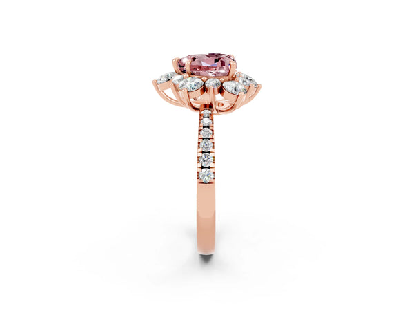 Rose gold Heart Cut Cut Diamond Floral Halo Pave Band with Prong Setting