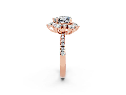 Rose gold Heart Cut Cut Diamond Floral Halo Pave Band with Prong Setting_2