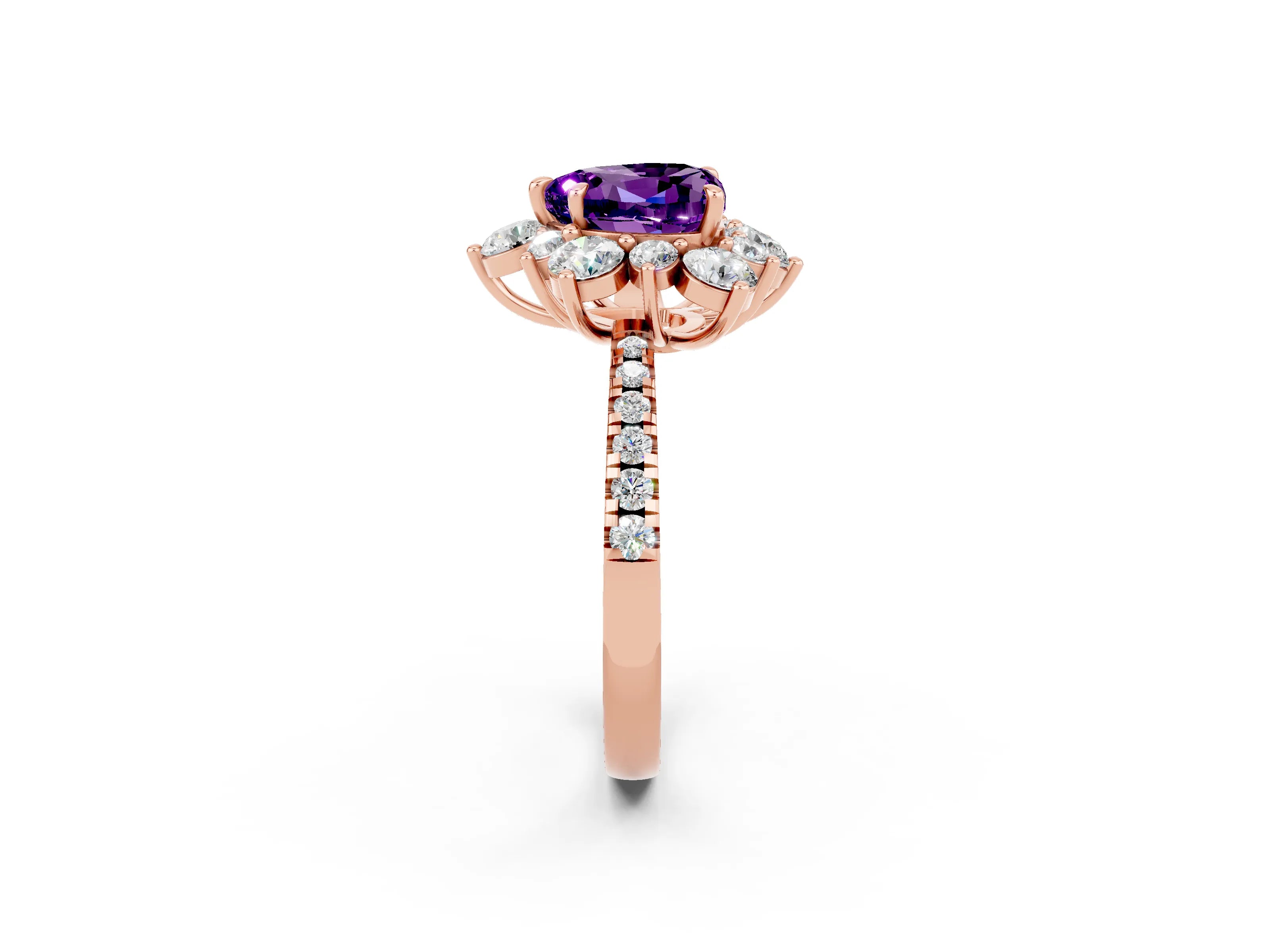 Rose gold Heart Cut Cut Diamond Floral Halo Pave Band with Prong Setting_2