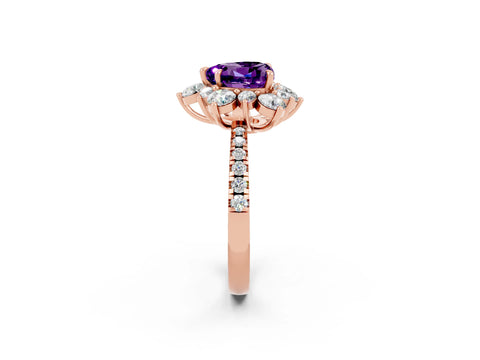 Rose gold Heart Cut Cut Diamond Floral Halo Pave Band with Prong Setting_2