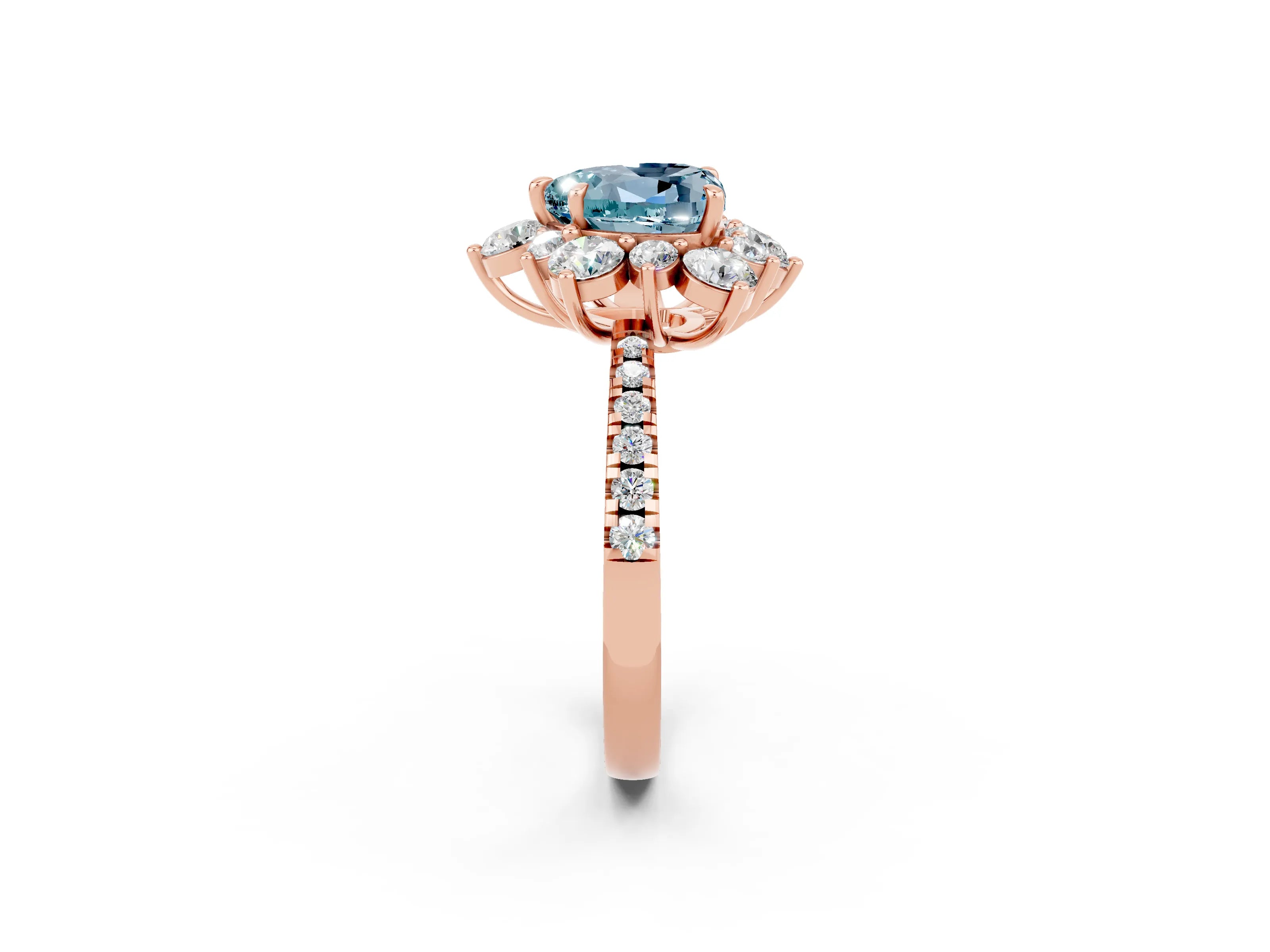 Rose gold Heart Cut Cut Diamond Floral Halo Pave Band with Prong Setting_2