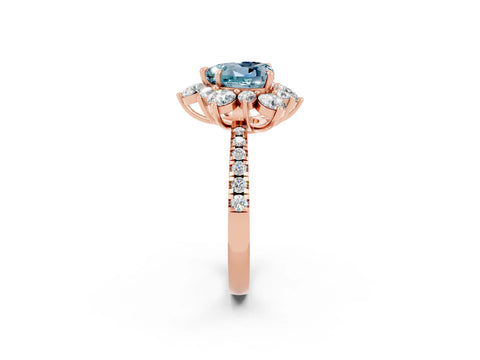 Rose gold Heart Cut Cut Diamond Floral Halo Pave Band with Prong Setting_2