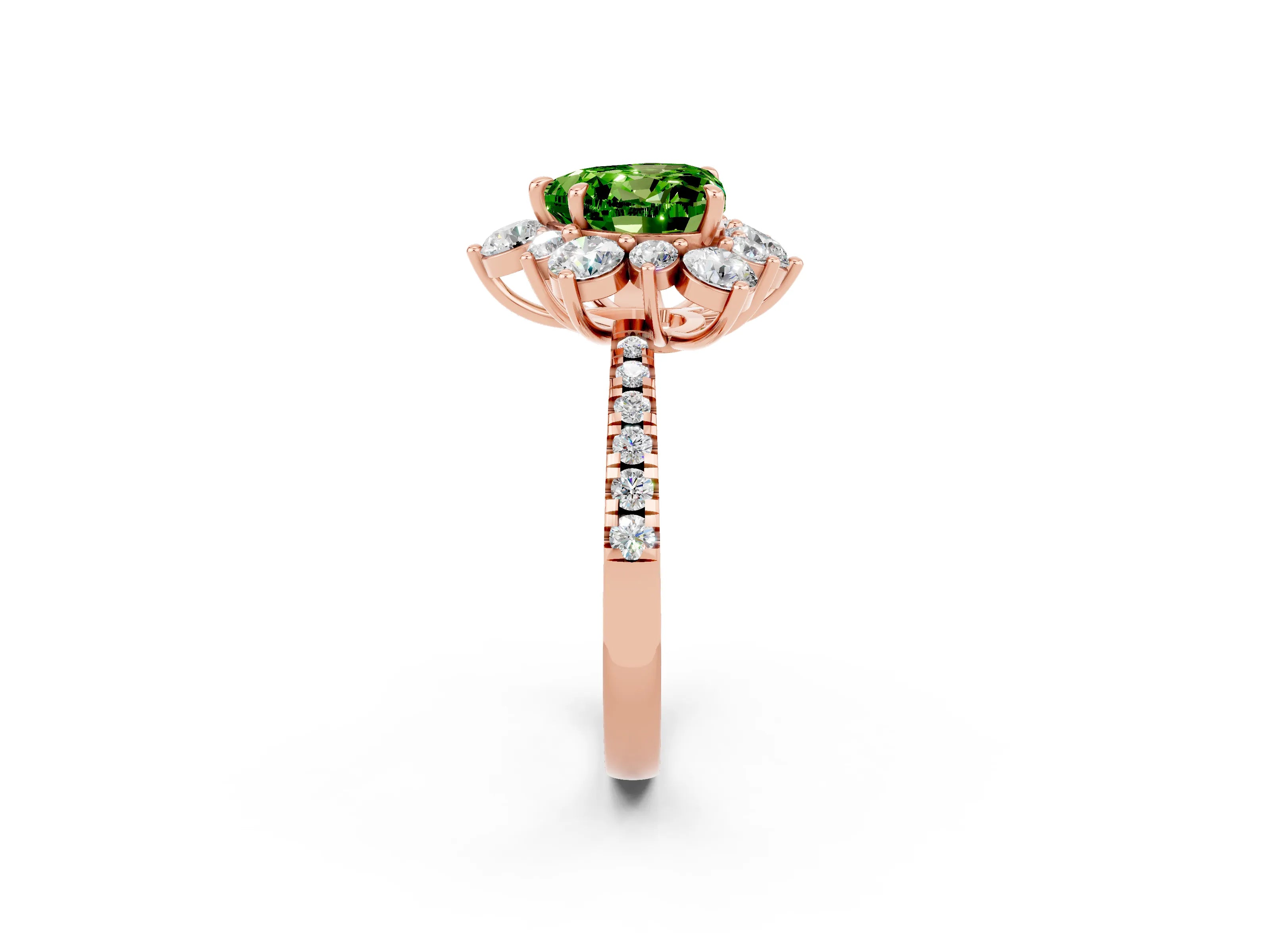 Rose gold Heart Cut Cut Diamond Floral Halo Pave Band with Prong Setting_2