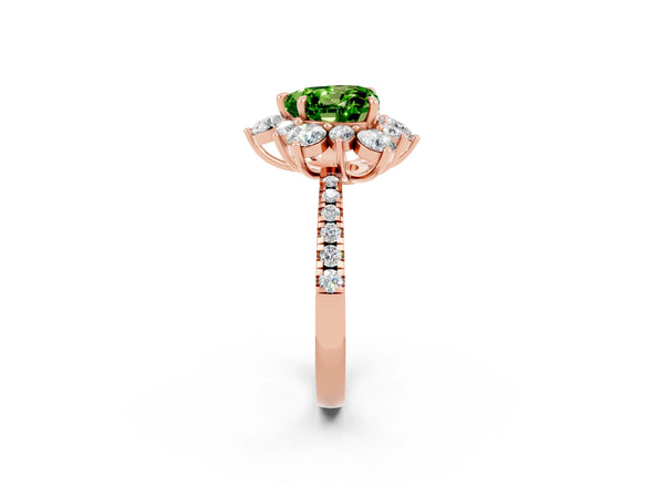 Rose gold Heart Cut Cut Diamond Floral Halo Pave Band with Prong Setting