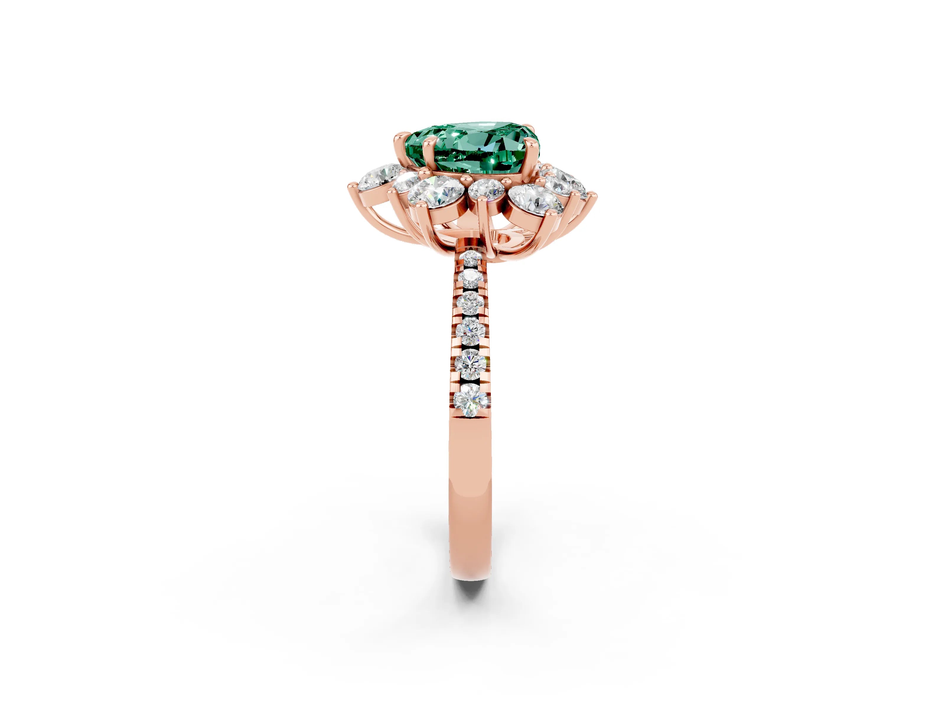 Rose gold Heart Cut Cut Diamond Floral Halo Pave Band with Prong Setting_2