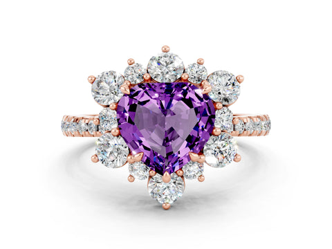 Rose gold Heart Cut Cut Diamond Floral Halo Pave Band with Prong Setting