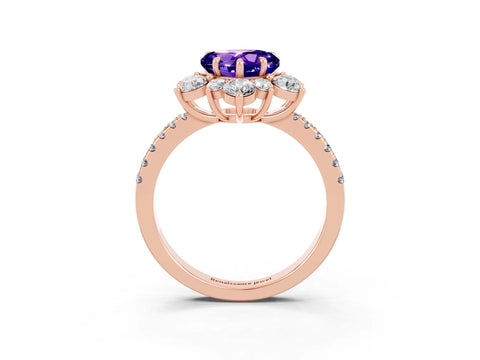 Rose gold Heart Cut Cut Diamond Floral Halo Pave Band with Prong Setting_3