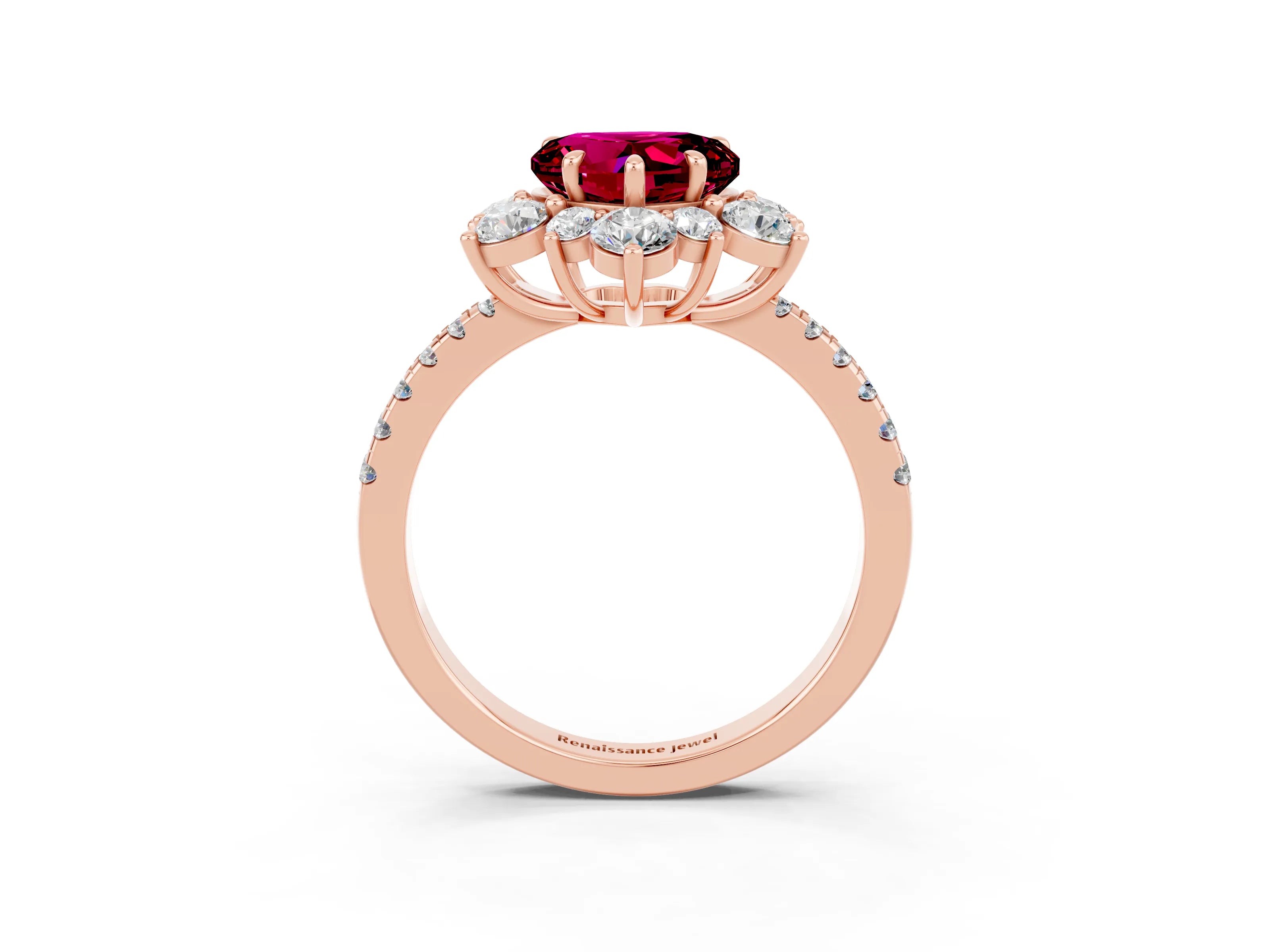 Rose gold Heart Cut Cut Diamond Floral Halo Pave Band with Prong Setting_3