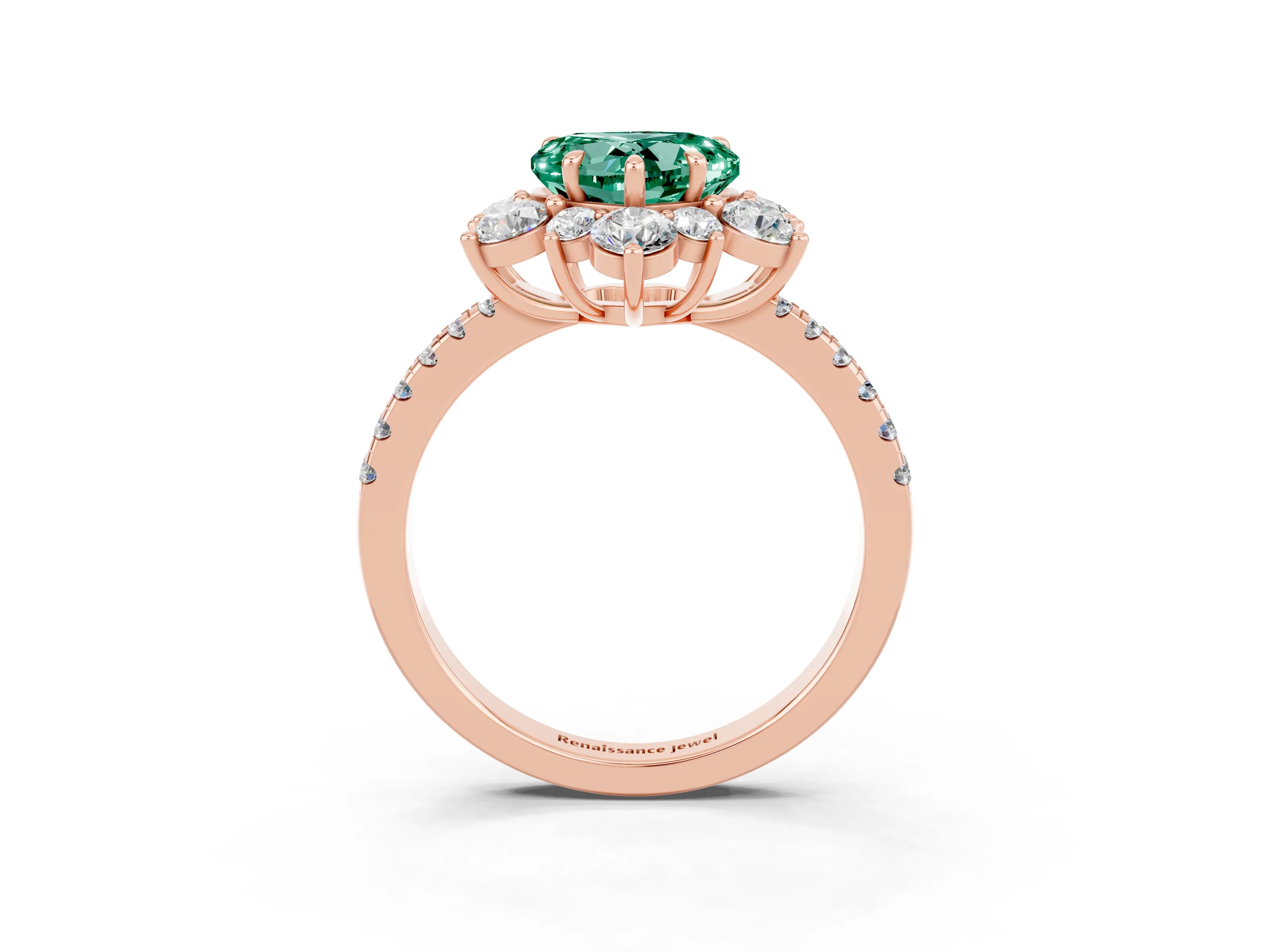 Rose gold Heart Cut Cut Diamond Floral Halo Pave Band with Prong Setting_3