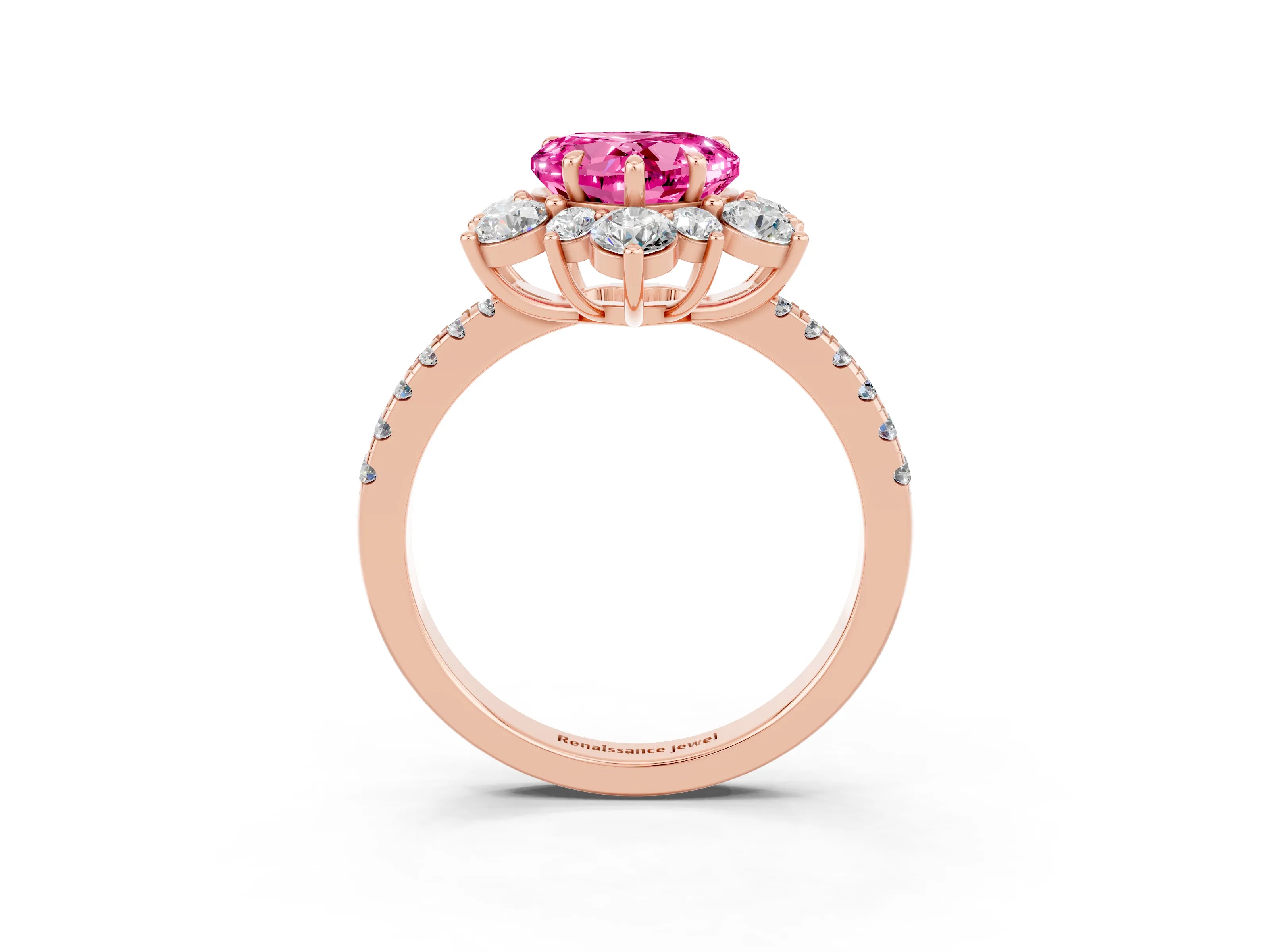 Rose gold Heart Cut Cut Diamond Floral Halo Pave Band with Prong Setting_3
