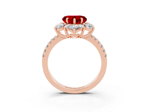 Rose gold Heart Cut Cut Diamond Floral Halo Pave Band with Prong Setting_3