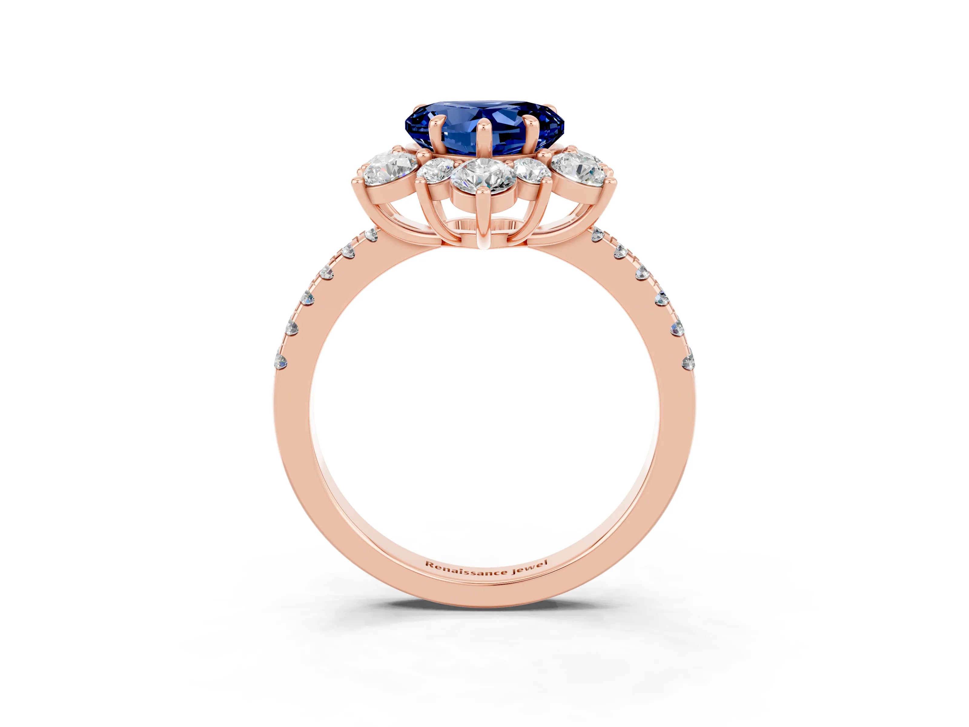 Rose gold Heart Cut Cut Diamond Floral Halo Pave Band with Prong Setting_3