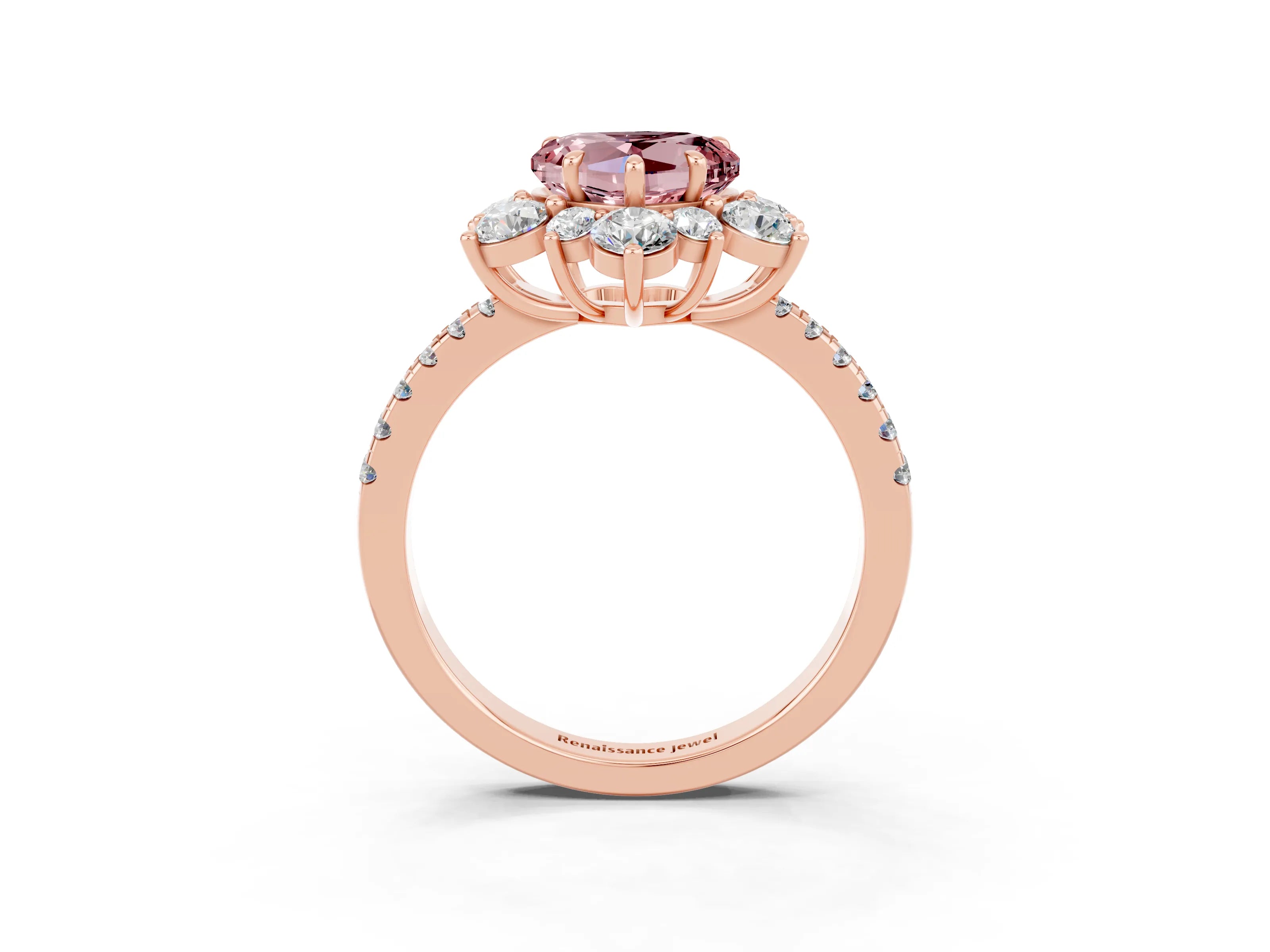 Rose gold Heart Cut Cut Diamond Floral Halo Pave Band with Prong Setting_3