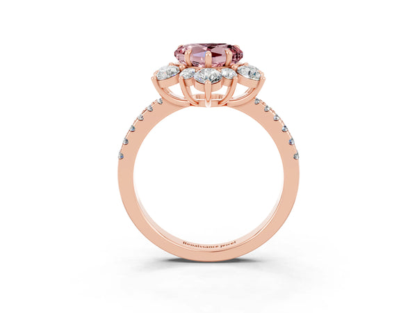 Rose gold Heart Cut Cut Diamond Floral Halo Pave Band with Prong Setting