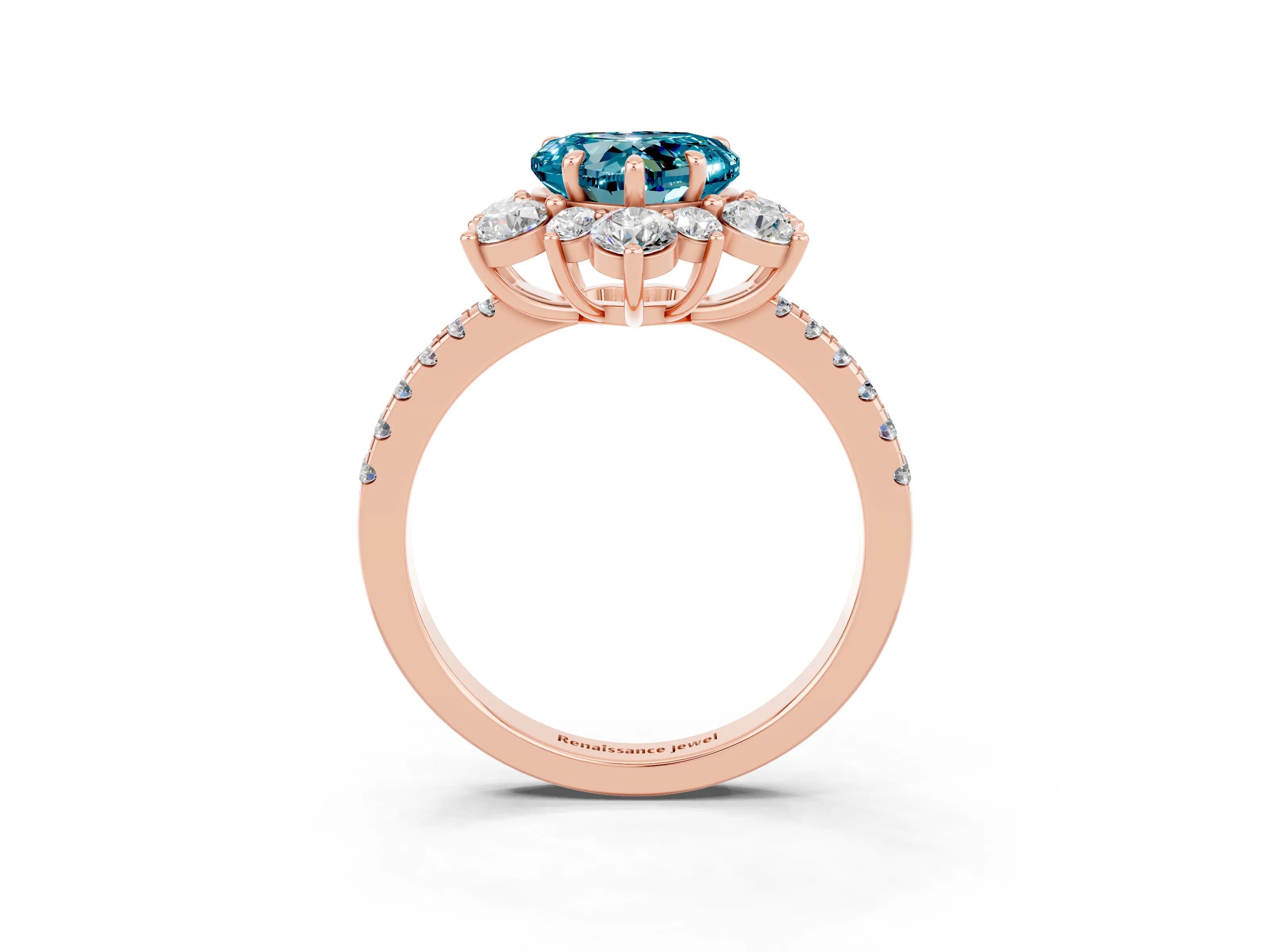 Rose gold Heart Cut Cut Diamond Floral Halo Pave Band with Prong Setting_3