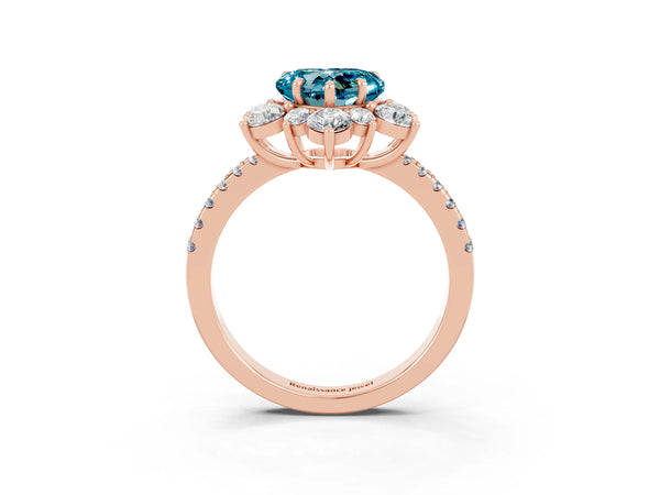 Rose gold Heart Cut Cut Diamond Floral Halo Pave Band with Prong Setting