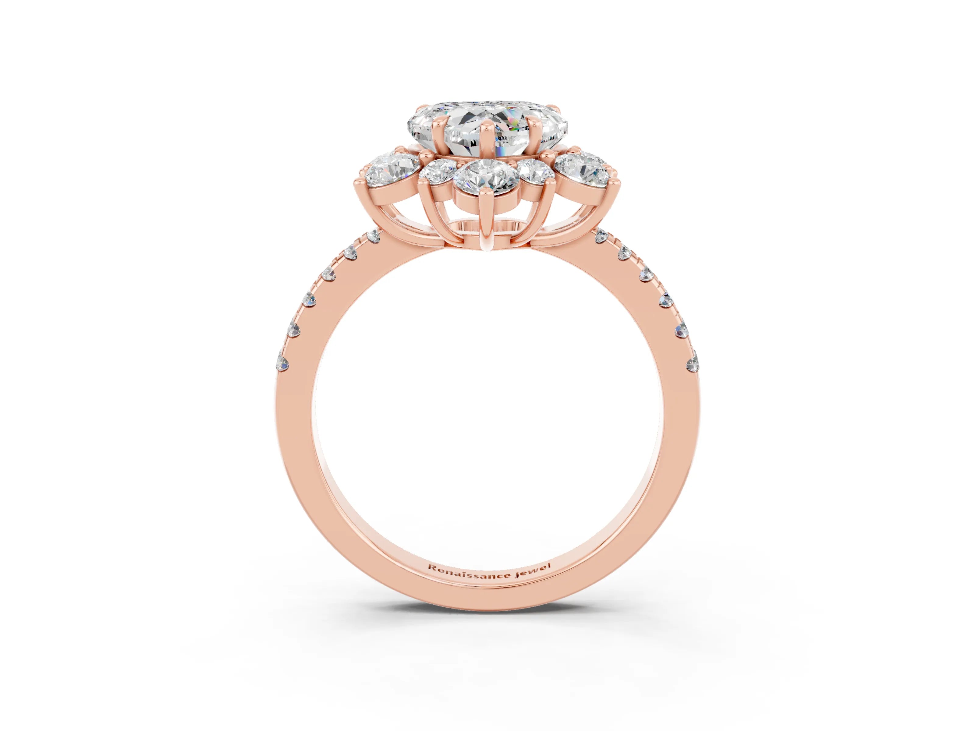 Rose gold Heart Cut Cut Diamond Floral Halo Pave Band with Prong Setting_3