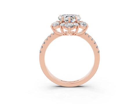 Rose gold Heart Cut Cut Diamond Floral Halo Pave Band with Prong Setting_3