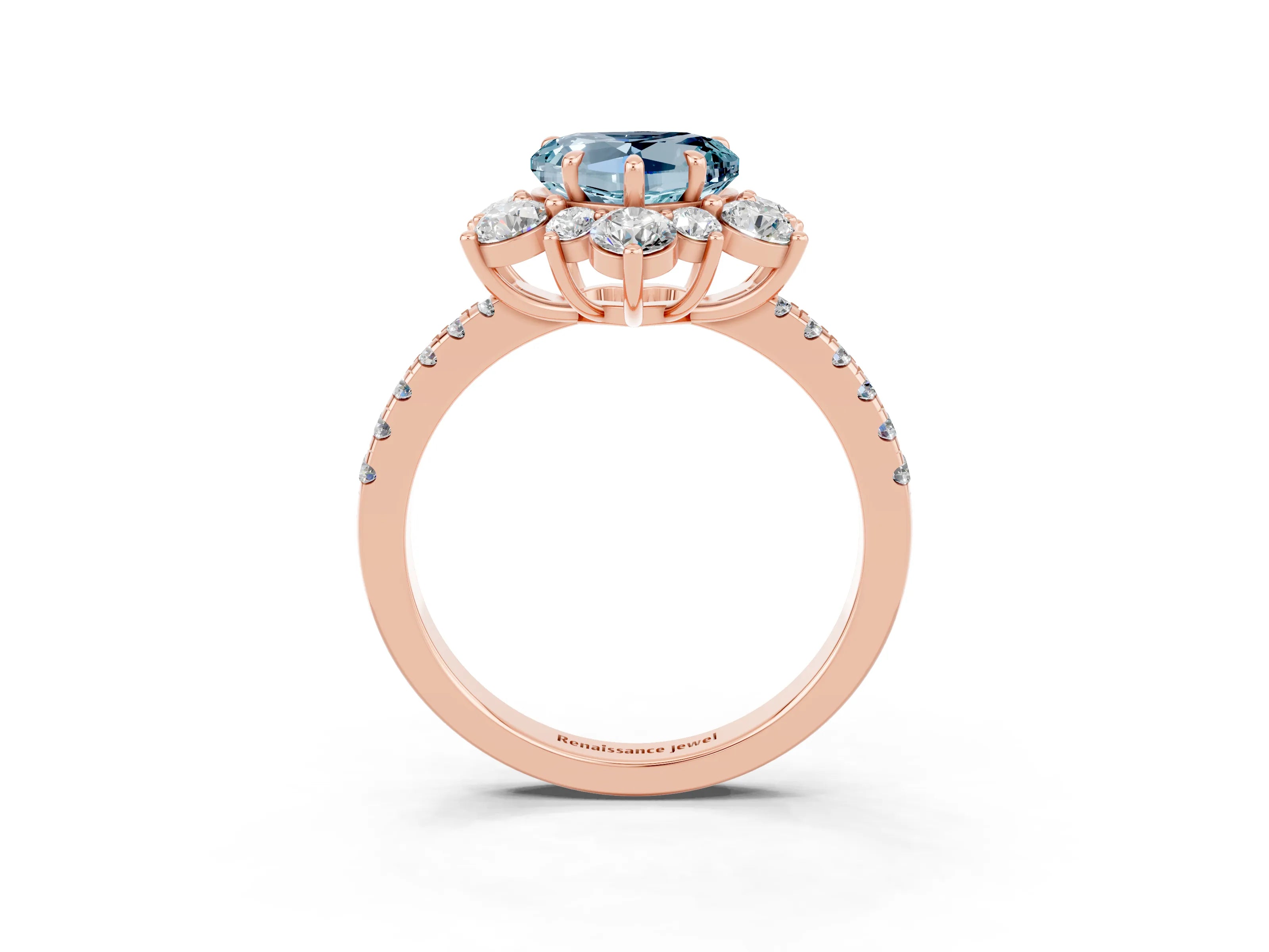 Rose gold Heart Cut Cut Diamond Floral Halo Pave Band with Prong Setting_3