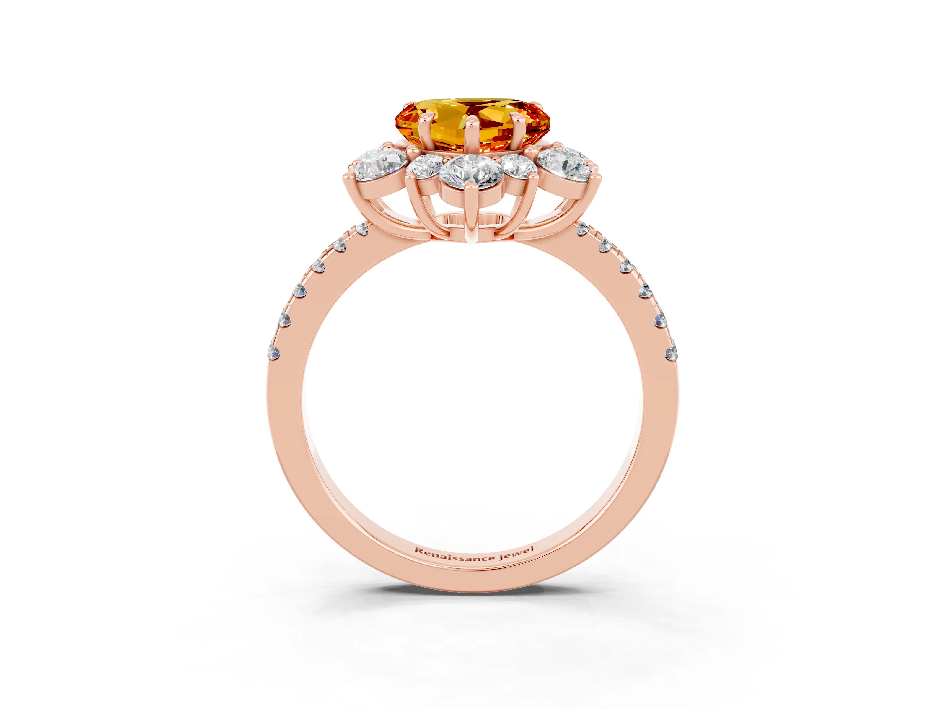 Rose gold Heart Cut Cut Diamond Floral Halo Pave Band with Prong Setting_3