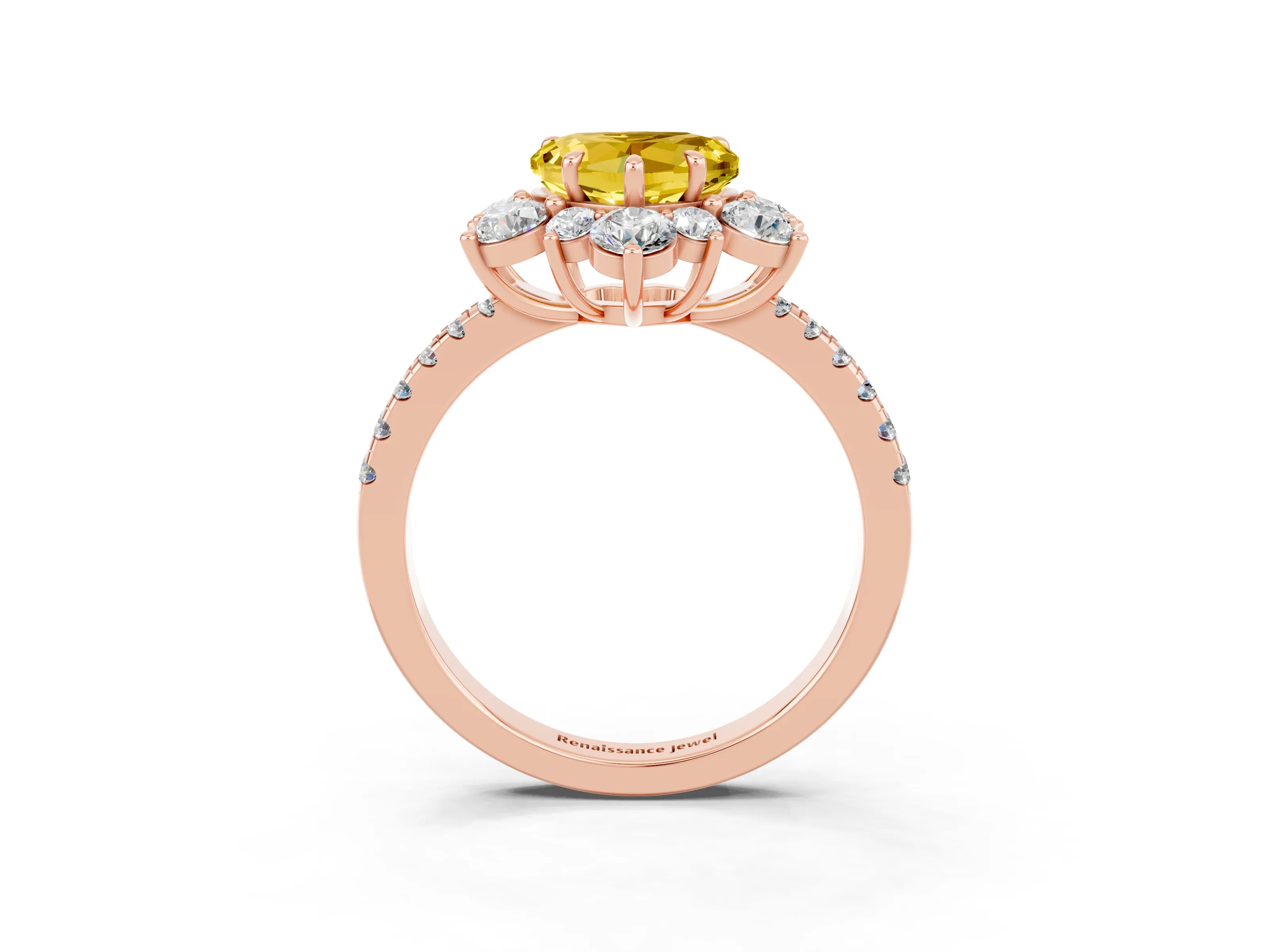 Rose gold Heart Cut Cut Diamond Floral Halo Pave Band with Prong Setting_3
