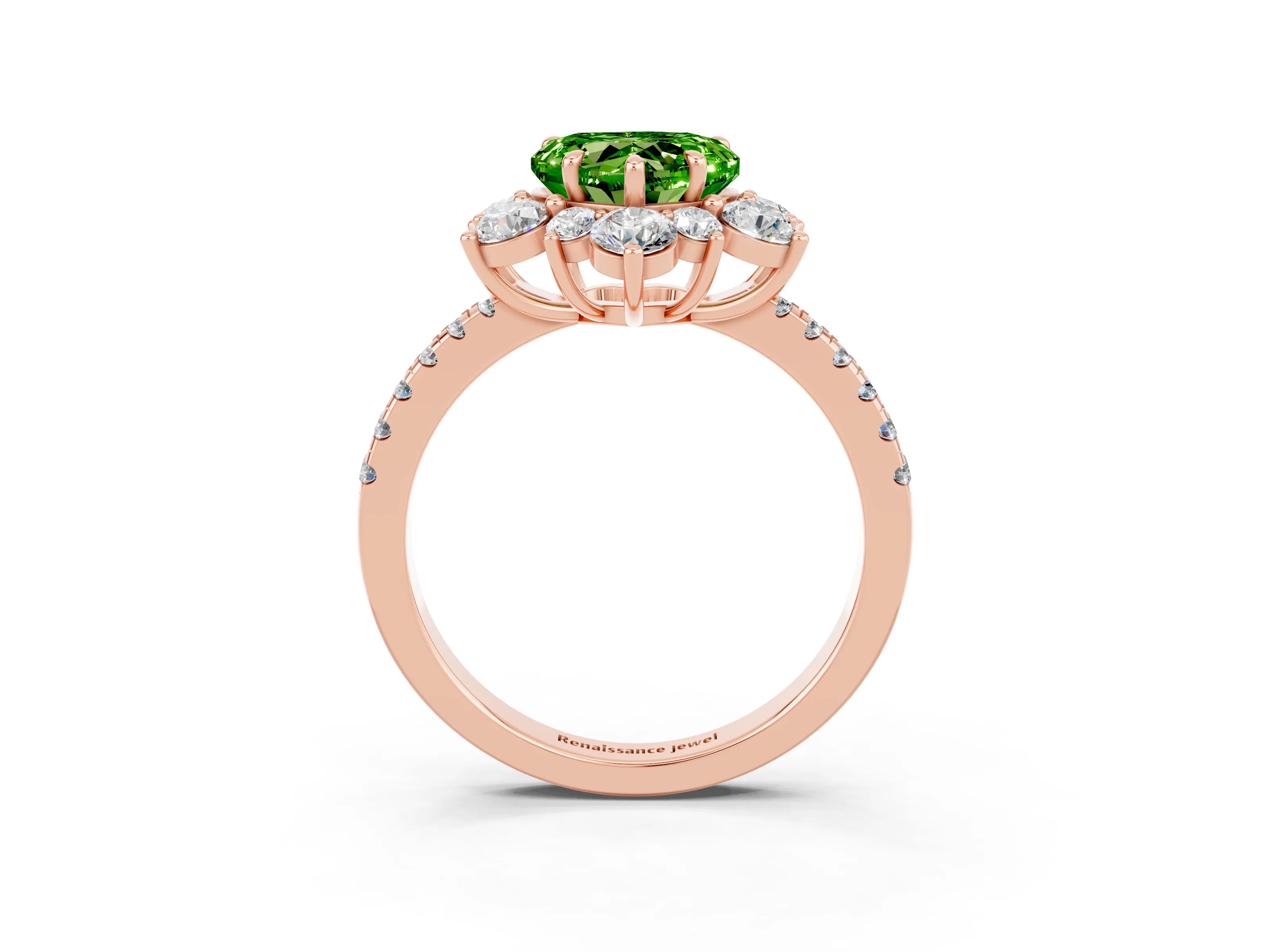 Rose gold Heart Cut Cut Diamond Floral Halo Pave Band with Prong Setting_3