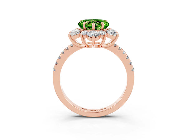 Rose gold Heart Cut Cut Diamond Floral Halo Pave Band with Prong Setting
