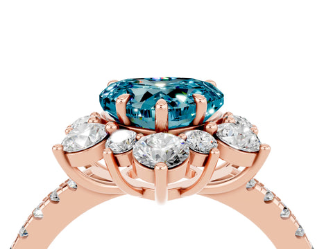 Rose gold Heart Cut Cut Diamond Floral Halo Pave Band with Prong Setting_4