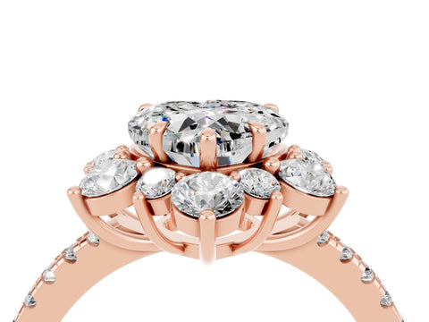 Rose gold Heart Cut Cut Diamond Floral Halo Pave Band with Prong Setting_4