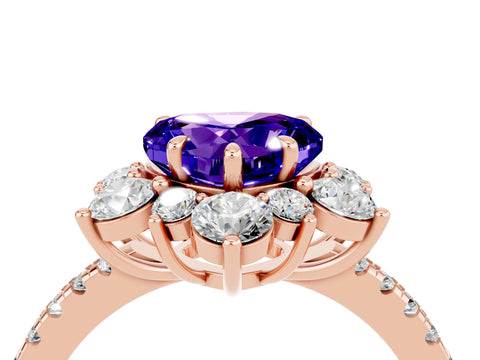 Rose gold Heart Cut Cut Diamond Floral Halo Pave Band with Prong Setting_4