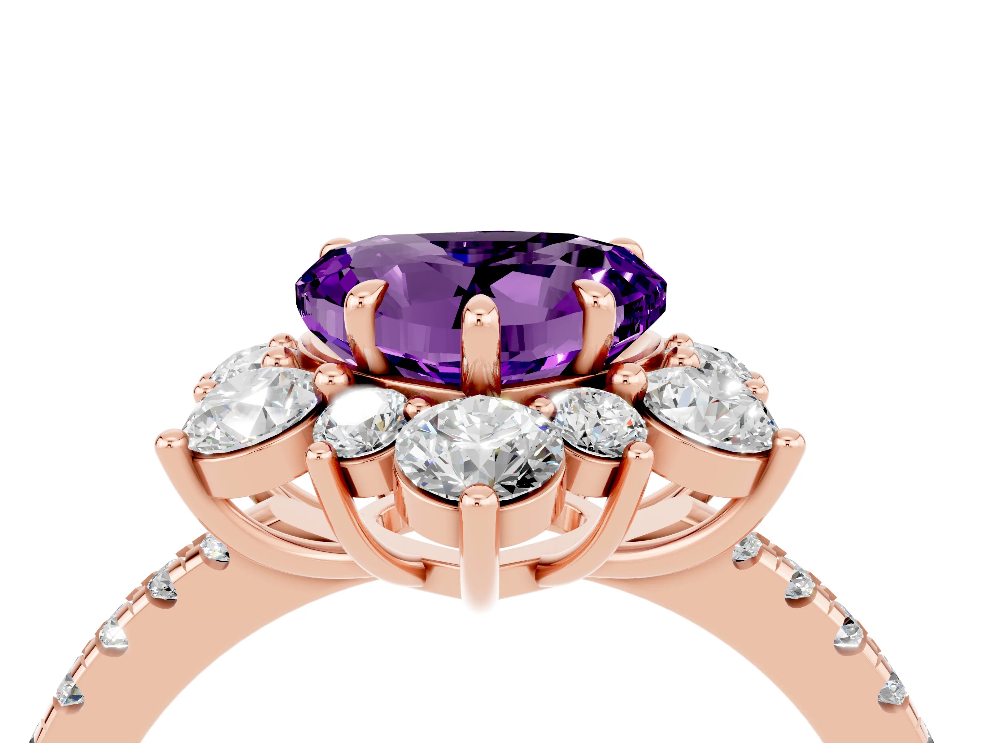 Rose gold Heart Cut Cut Diamond Floral Halo Pave Band with Prong Setting_4