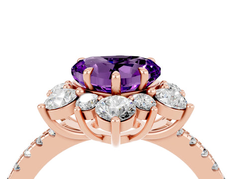 Rose gold Heart Cut Cut Diamond Floral Halo Pave Band with Prong Setting_4