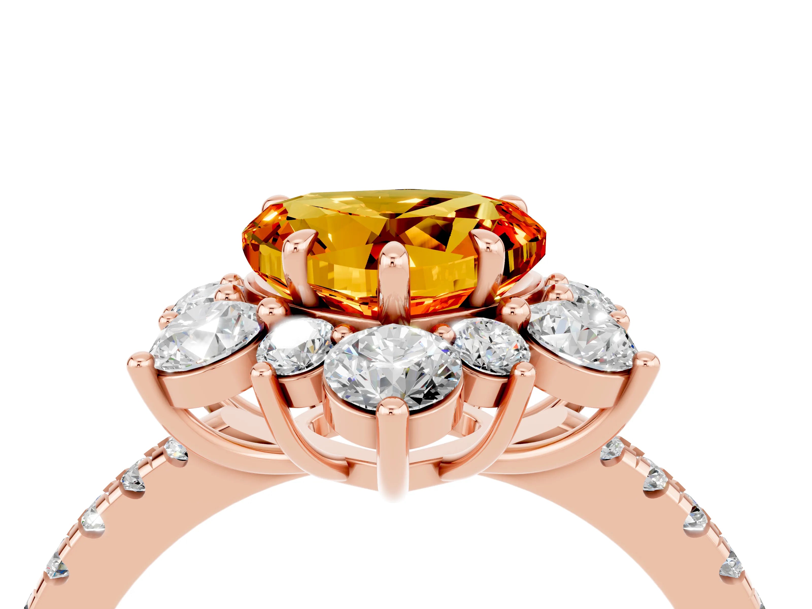 Rose gold Heart Cut Cut Diamond Floral Halo Pave Band with Prong Setting_4
