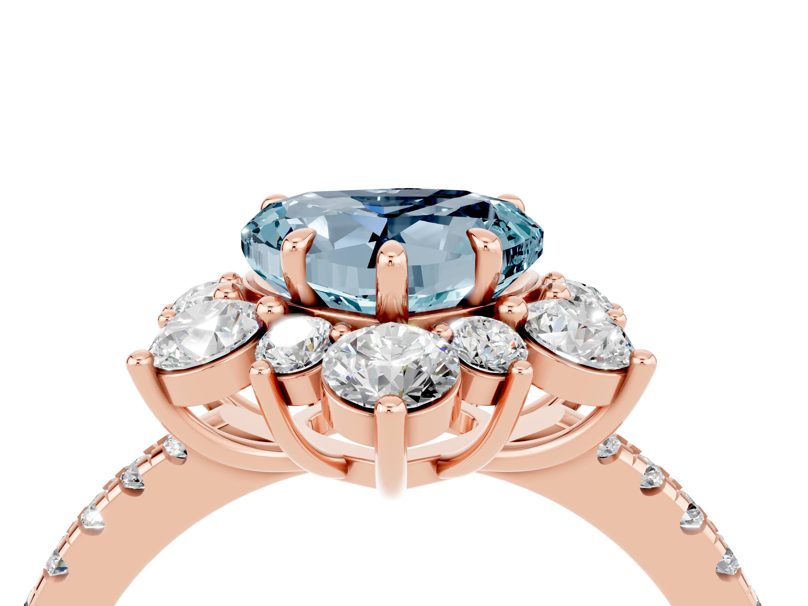 Rose gold Heart Cut Cut Diamond Floral Halo Pave Band with Prong Setting_4