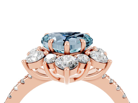 Rose gold Heart Cut Cut Diamond Floral Halo Pave Band with Prong Setting_4